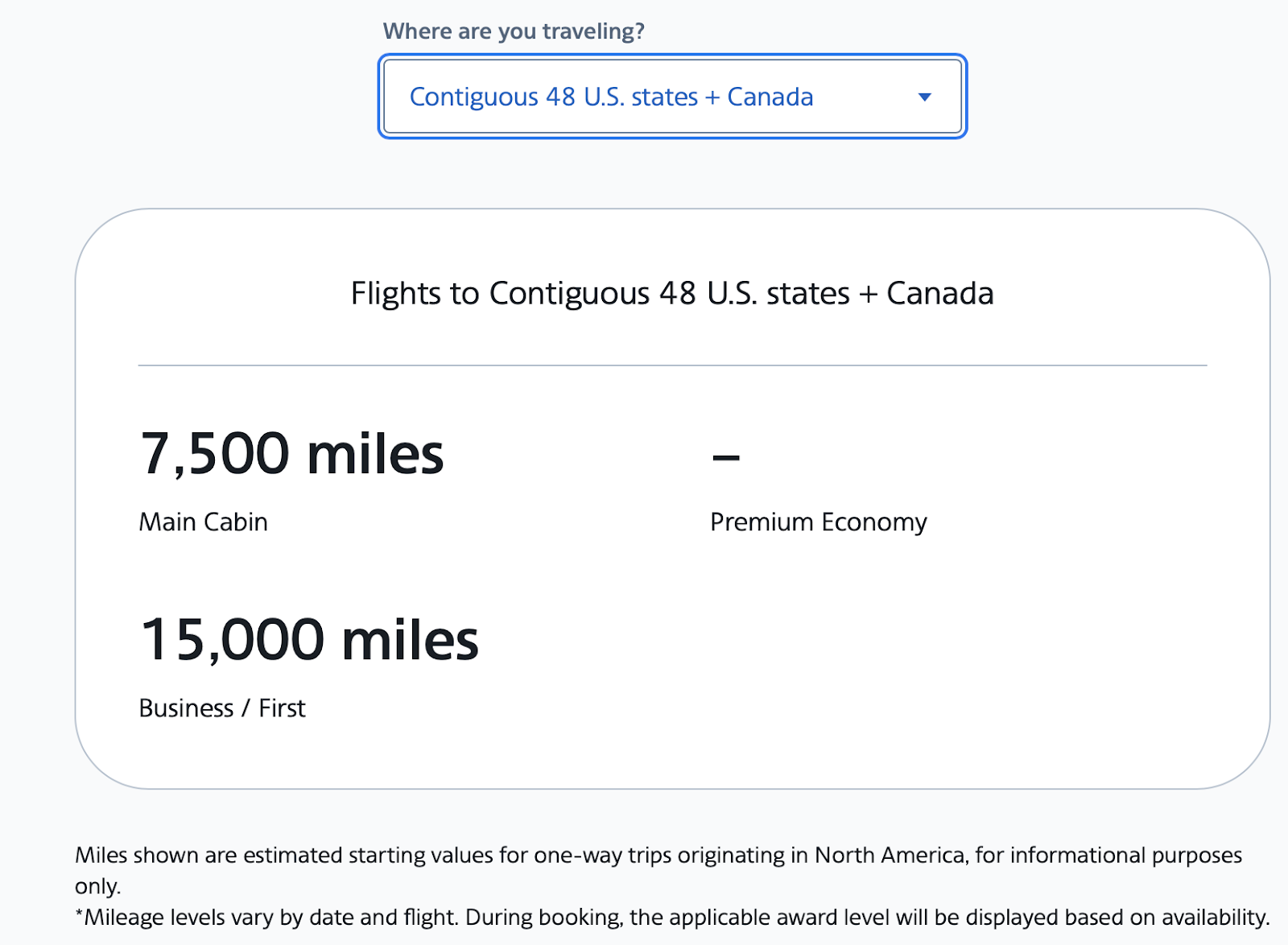 AA award fares in the US and Canada