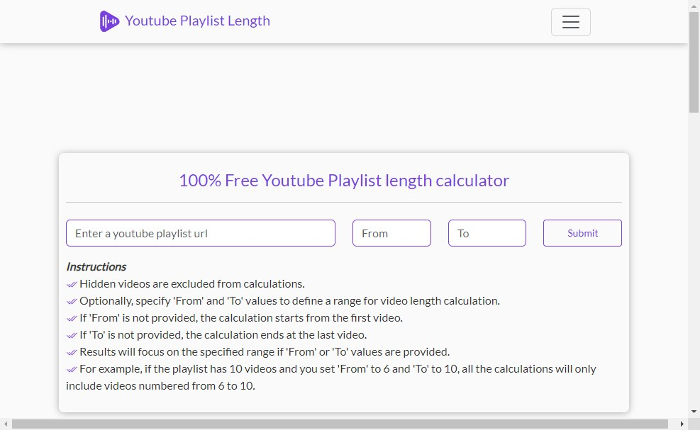 YouTube playlist length calculator