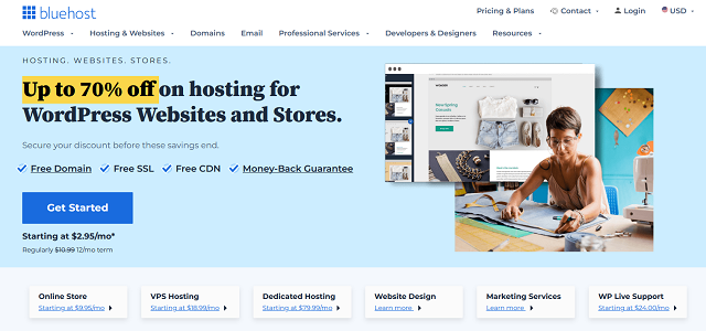 Bluehost homepage screenshot