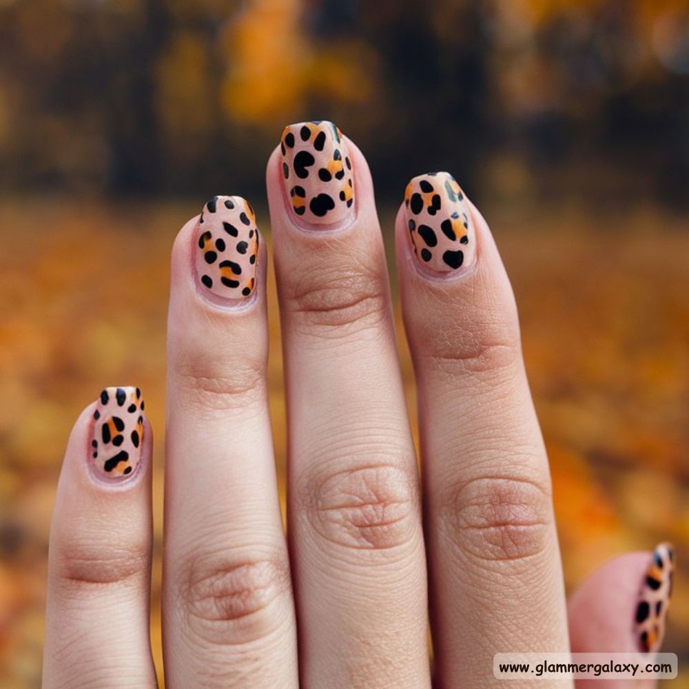Neutral Fall Nails having Subtle Leopard Prints
