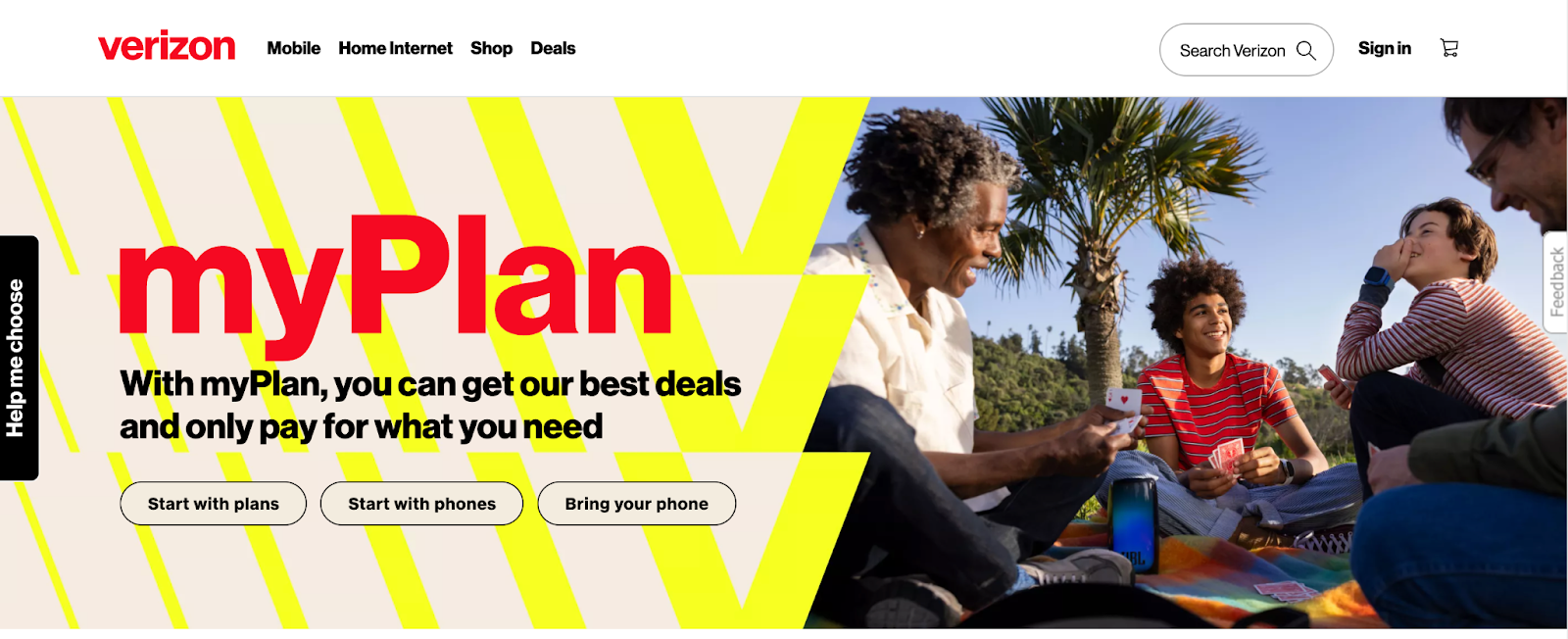 A screenshot of Verizon homepage