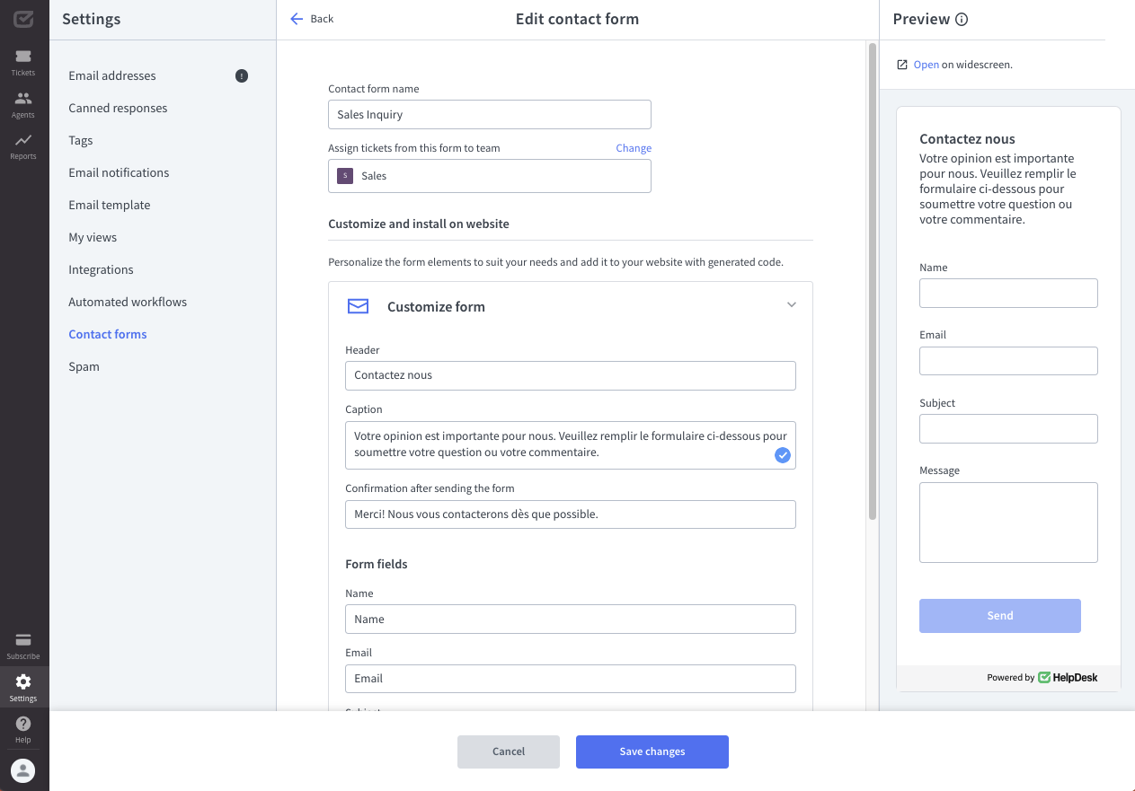 Using multiple contact forms to support different languages.