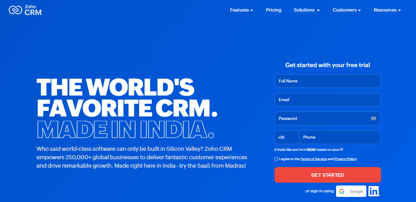 Zoho CRM form for lead generation