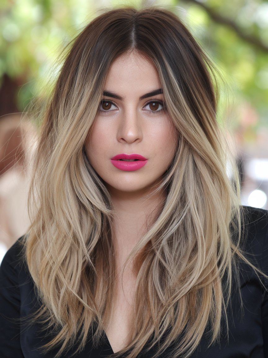 22. Long Layers with Balayage Highlights