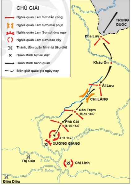 BÀI 19. KHỞI NGHĨA LAM SƠN (1418- 1427)1. Những ngày đầu của cuộc kháng chiến (1418 - 1423)Câu 1: Đọc thông tin, tư liệu và quan sát các hình 19.1, 19.2, hãy trình bày những sự kiện tiêu biểu trong thời kì đầu của cuộc khởi nghĩa.Đáp án chuẩn:- Năm 1418, Lê Lợi khởi nghĩa tại Lam Sơn, tự xưng là Bình Định Vương.- Giữa năm 1418, Lê Lai giả làm Lê Lợi để đánh lừa quân Minh, khiến quân Minh rút lui.- Giữa năm 1423, Lê Lợi đề nghị hoà giải tạm thời để tái lập và củng cố lực lượng nghĩa quân.2. Giải phóng Nghệ An, Tân Bình, Thuận Hóa (1424 - 1425)Câu 1: Đọc thông tin, hãy trình bày hoạt động của cuộc khởi nghĩa Lam Sơn trong những năm 1424– 1425.Đáp án chuẩn:- Cuối năm 1424, Nguyễn Chích đưa quân vào Nghệ An.- Lê Lợi dẫn quân tiến vào miền Tây Nghệ An, nhanh chóng chiếm đóng phần lớn vùng này.- Tháng 8-1425, nghĩa quân từ Nghệ An tiến vào giải phóng Tân và Thuận Hoá.- Trong 10 tháng, nghĩa quân Lam Sơn giải phóng rộng lớn từ Thanh Hoá đến đèo Hải Vân.3. Khởi nghĩa Lam Sơn toàn thắng (1426 - 1427)Câu 1: Đọc thông tin và quan sát lược đồ hình 19, hãy trình bày một số sự kiện tiêu biểu của cuộc khởi nghĩa Lam Sơn toàn thắng (1426-1427).Đáp án chuẩn:+ Tháng 9-1426, Lê Lợi và bộ chỉ huy quyết định mở cuộc tiến công ra Bắc + Cuối năm 1426, tướng Vương Thông phải tháo chạy về thành Đông Quan + Tháng 10-1427, khoảng 15 vạn viện binh do Liễu Thăng và Mộc Thạnh chỉ huy chia làm hai đường tiến vào Đại Việt. + Ngày 10-12-1427, hội thể giữa bộ chỉ huy nghĩa quân Lam Sơn, đại diện quân Minh.+ Ngày 3-1-1428, Khởi nghĩa Lam Sơn kết thúc thắng lợi.4. Nguyên nhân thắng lợi, ý nghĩa lịch sửCâu 1: Đọc thông tin, tư liệu, hãy:- Giải thích nguyên nhân dẫn đến thắng lợi của cuộc khởi nghĩa Lam Sơn.- Nêu ý nghĩa của cuộc khởi nghĩa Lam Sơn.Đáp án chuẩn:- Truyền thống yêu nước, đoàn kết của dân tộc; sự lãnh đạo và nghệ thuật quân sự tài tình, sáng tạo của Lê Lợi, Nguyễn Trãi, Nguyễn Chích,...- Chấm dứt 20 năm đô hộ của nhà Minh khôi phục độc lập dân tộc, mở ra thời kì phát triển mới của Đại Việt:  Xã tắc từ đây vững bền, Giang sơn từ đây đổi mới”.LUYỆN TẬP- VẬN DỤNG