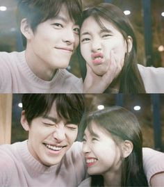 This contains an image of Kim Woo Bin and Suzy. 

