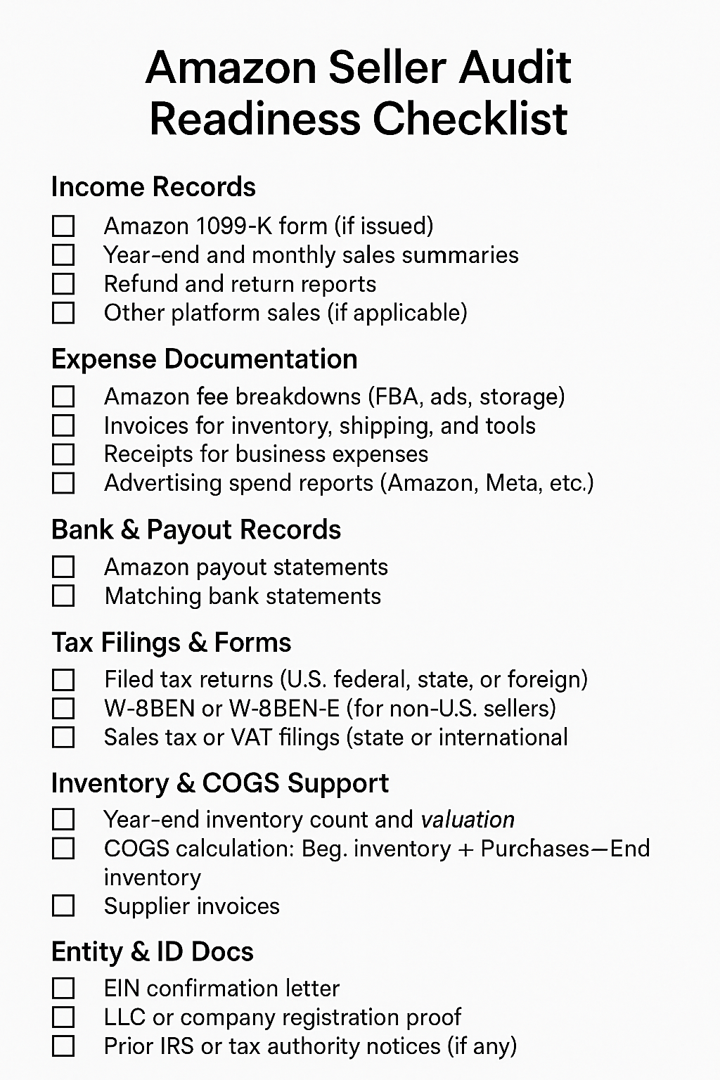 Amazon Seller Audit Readiness Checklist