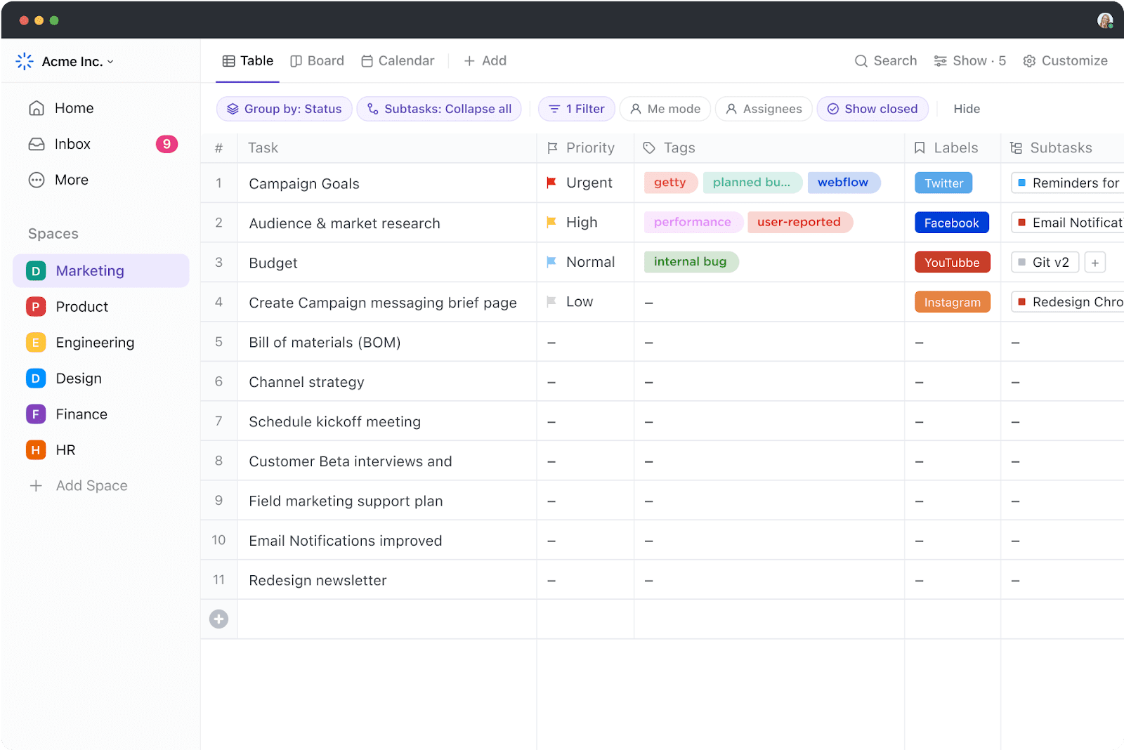 Organize project data with ClickUp Table View