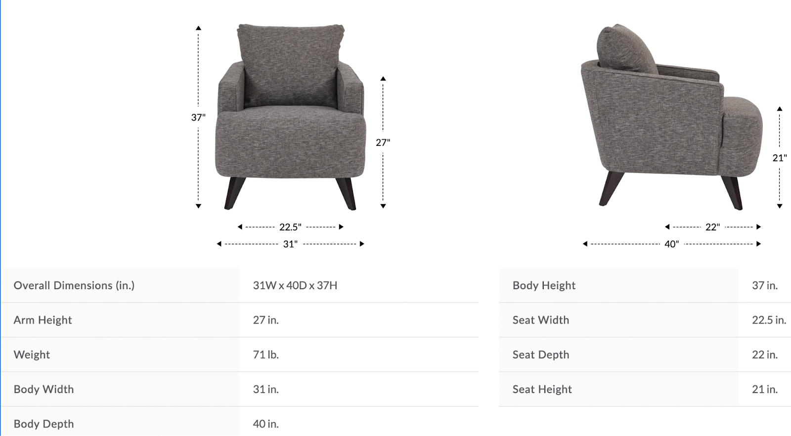 maeve chair dimensions