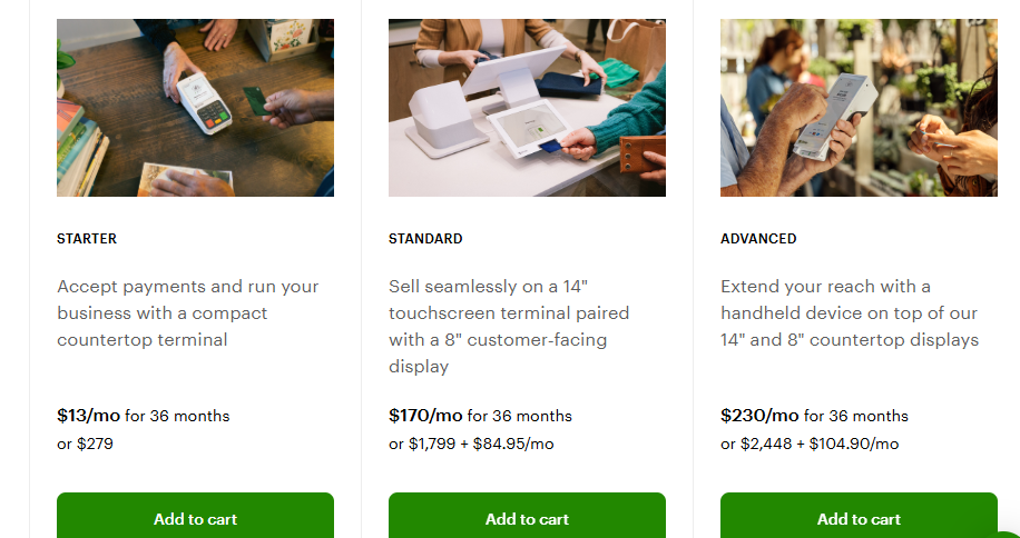 Pricing page of Clover Retail POS system 