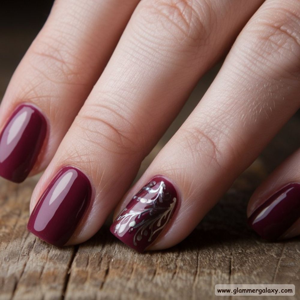 Neutral Fall Nails having Rich Burgundy Tones
