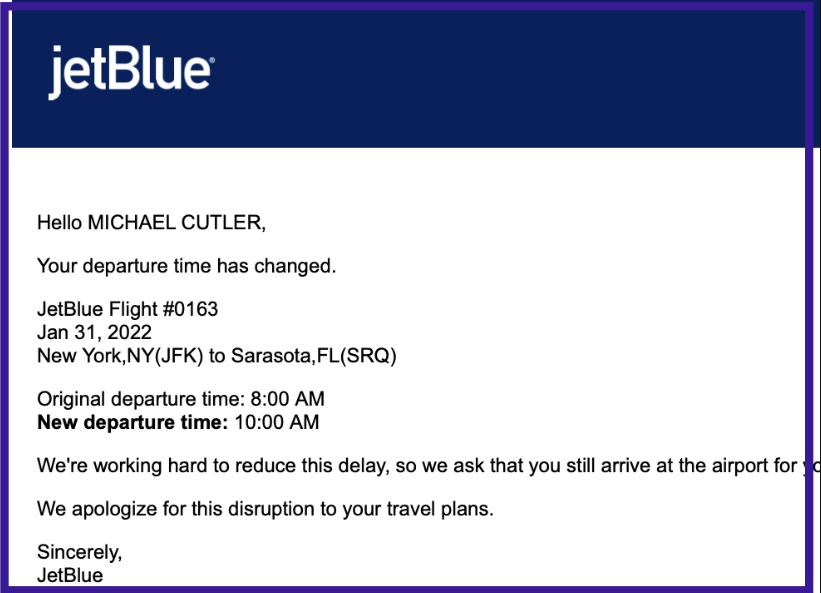 jetblue personalized emails