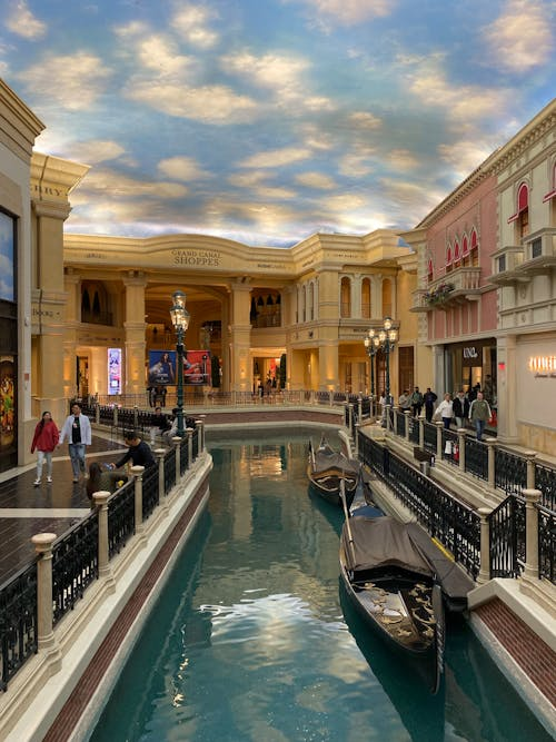 Free Experience the Venetian architecture and gondola rides in Las Vegas's famous resort. Stock Photo