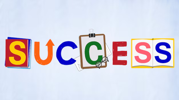 The word “SUCCESS” written with objects