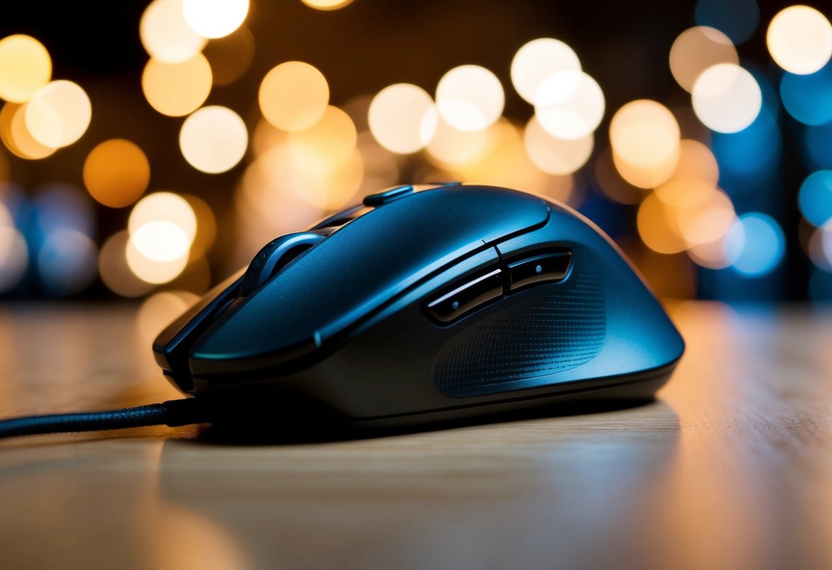 Um mouse ergonômico com um design elegante e pegada confortável, apresentando rastreamento de precisão para uso prolongado.