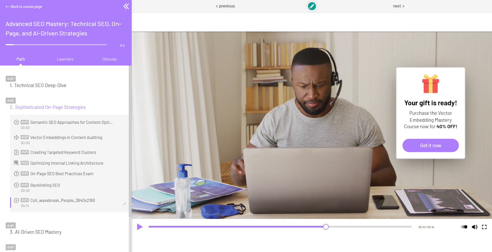 interactive video player in learnworlds