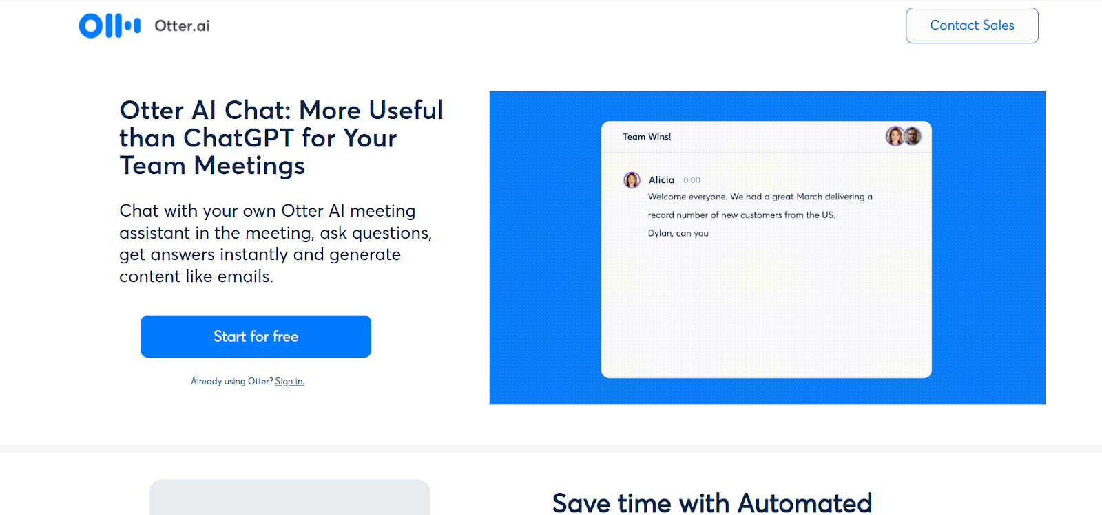 Screenshot of Otter, an AI note, transcription, and assistant tool.