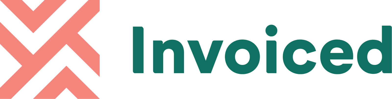 Logo of Invoiced, featuring a green modern font alongside a geometric coral icon, symbolizing streamlined invoicing and financial automation.