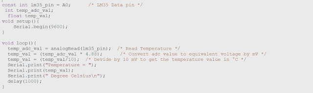 LM35 temperature sensor Arduino Code