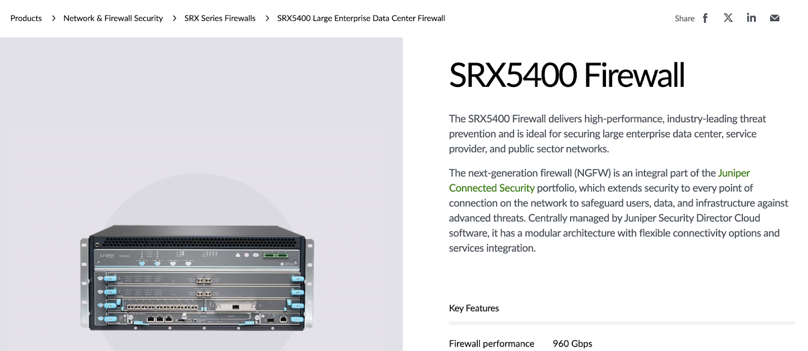 Screenshot of Juniper SRX5400 - Best firewall appliance for large-scale deployments.