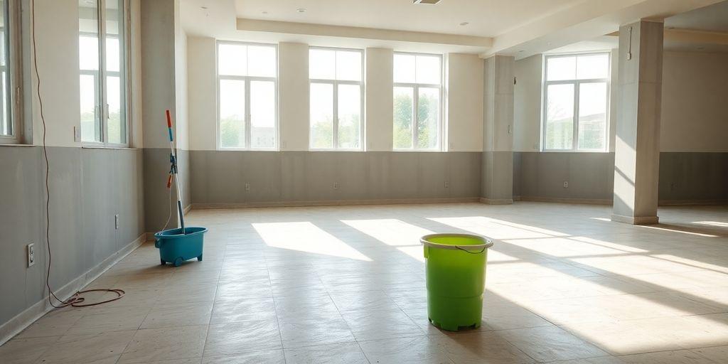 Cleaned construction site, sparkling surfaces, bright Light
