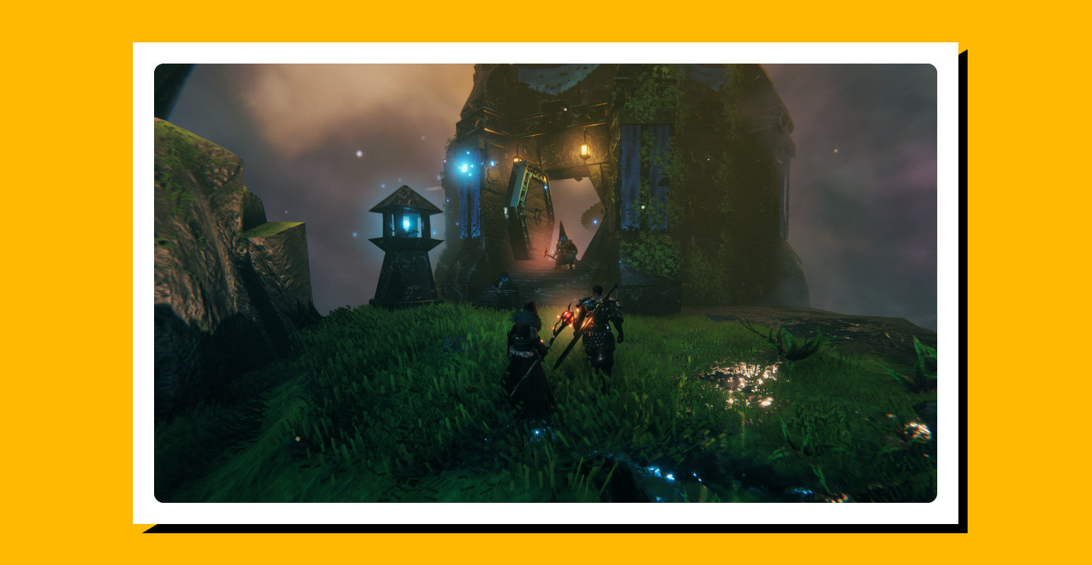 Screenshot of Valheim gameplay with a stylized yellow border