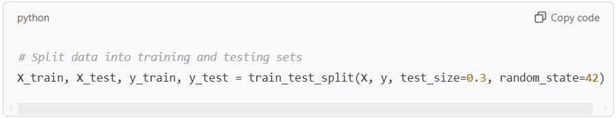 Splitting dataset into train and test sets.