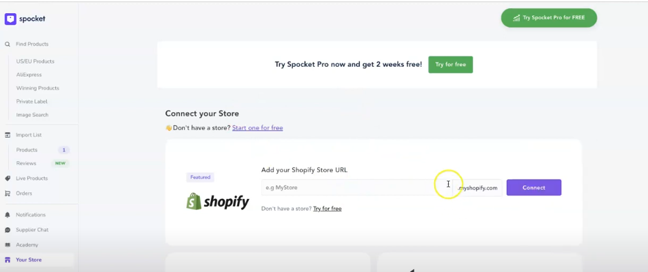 Connecting Spocket to Shopify via Spocket-axiabits