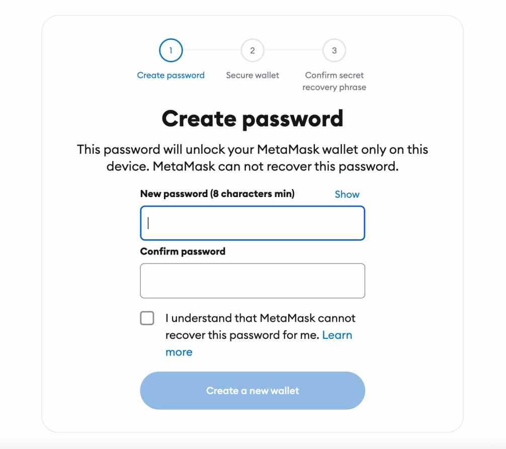 MetaMask create password and security 