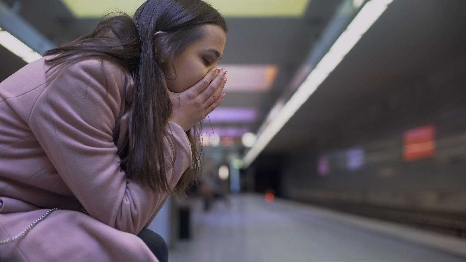 woman subway stress