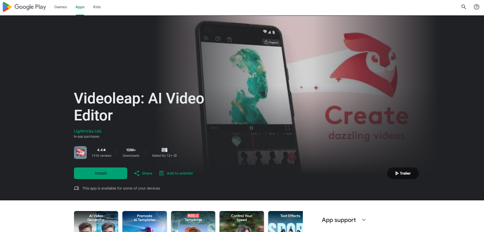 A screenshot of Videoleap on Google Play