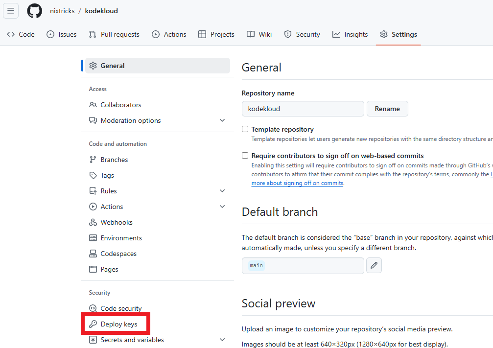 Screenshot of how to add SSH keys to GitHub repository: Deploy Keys