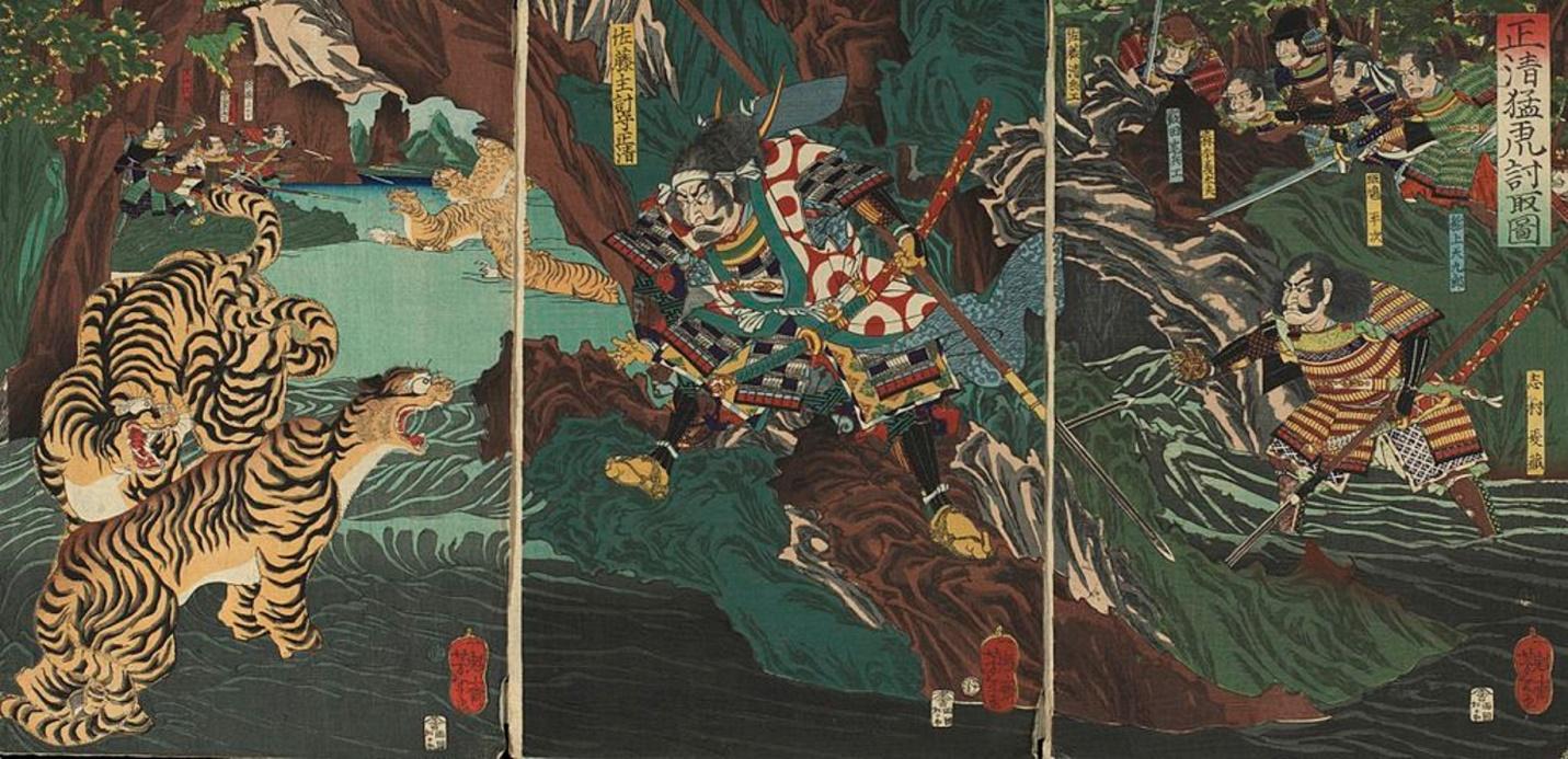 Kiyomasa hunting a tiger in Korea