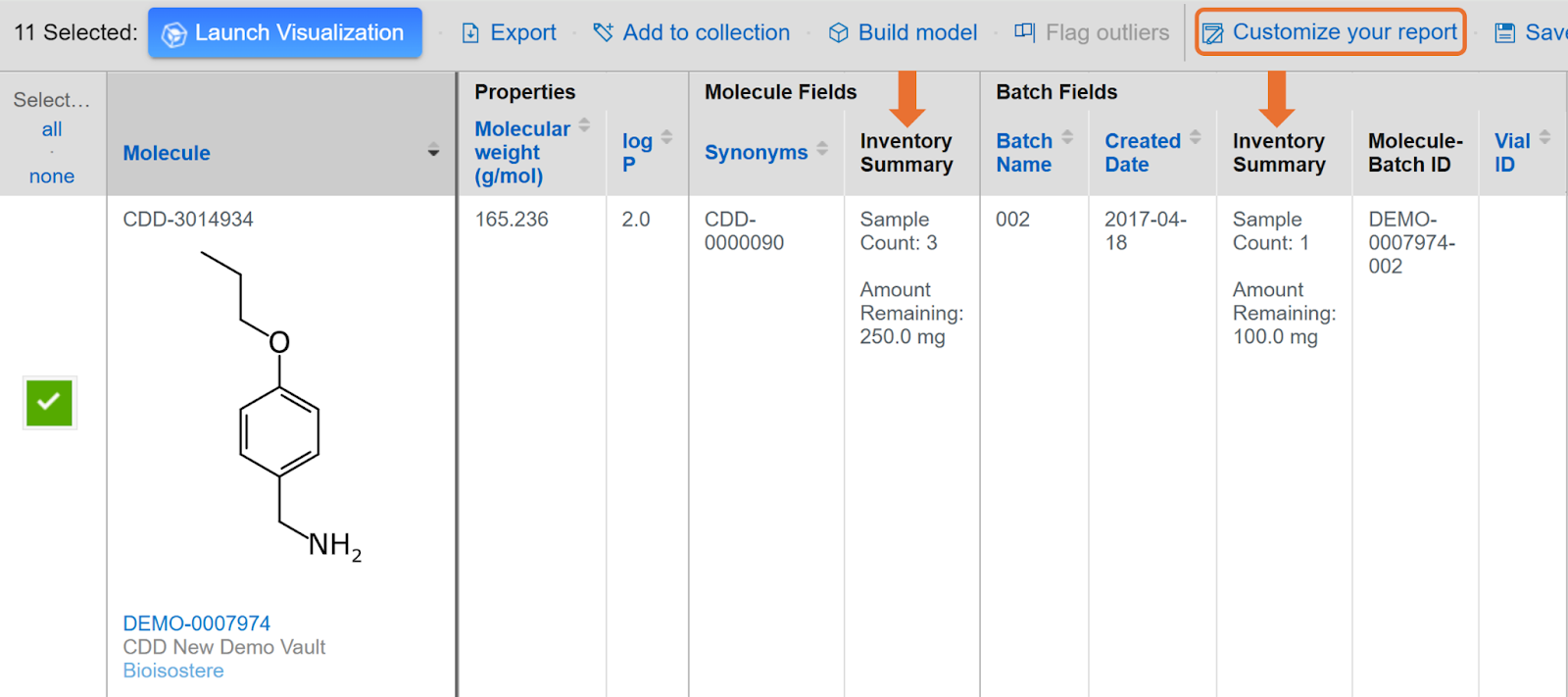 Inventory summary example