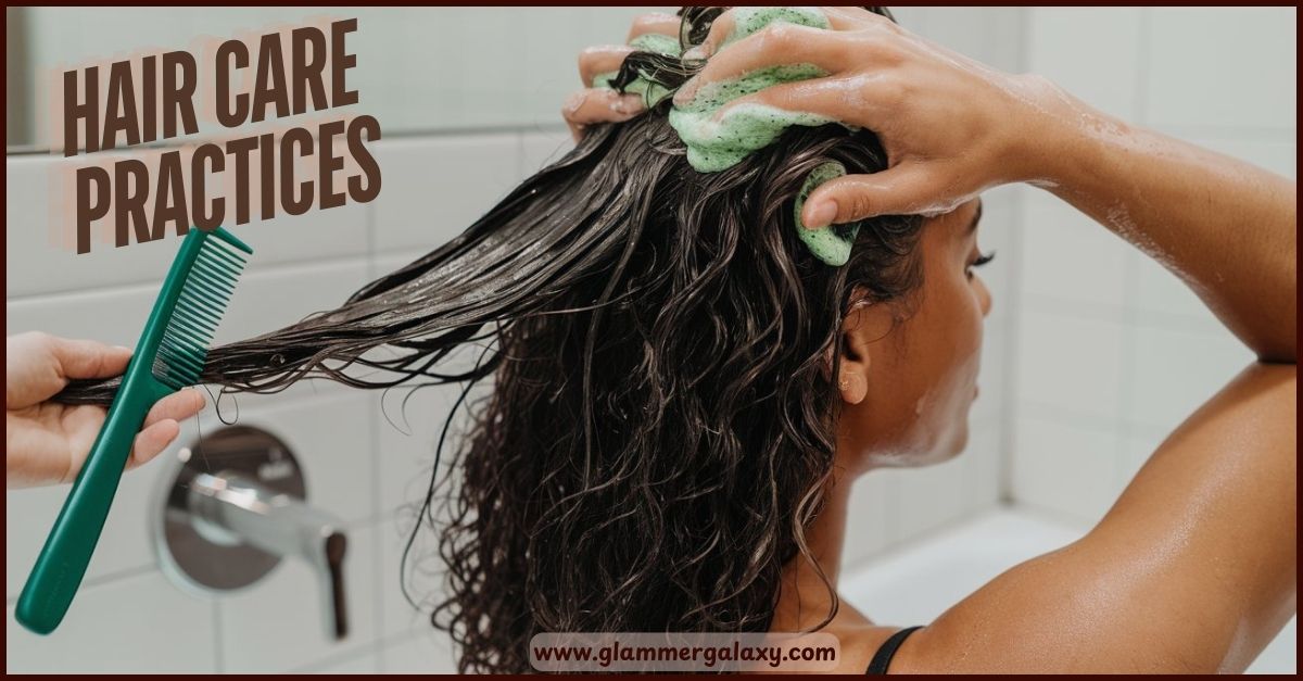 Person combing wet hair with green product