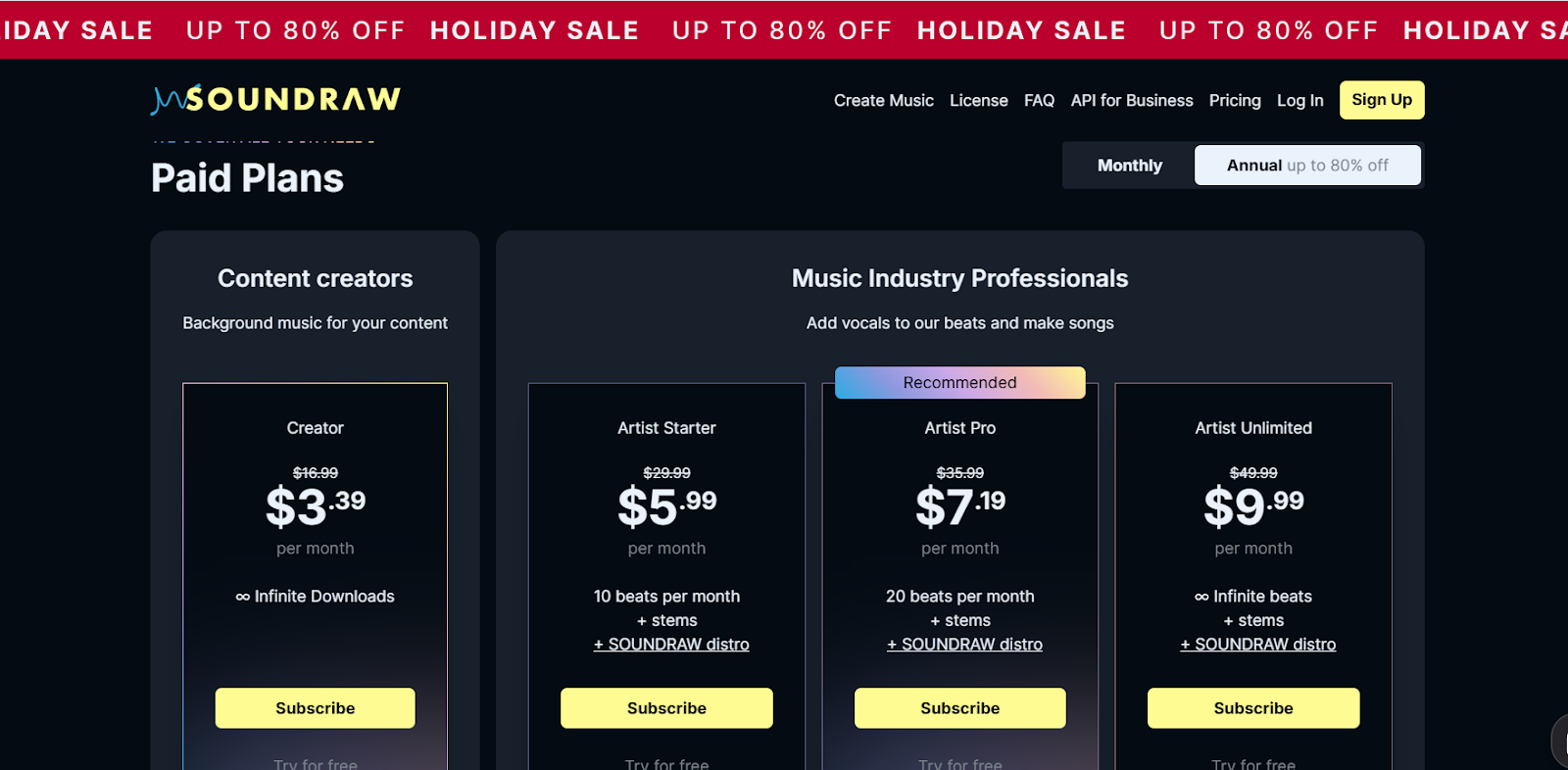 SoundRaw pricing plans