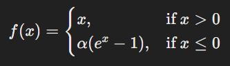 Mathematical depiction of Exponential Linear Unit (ELU).