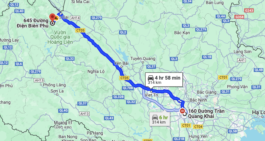 route of kad bus from hanoi to sapa