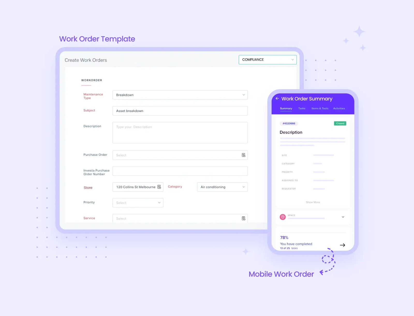 Dashboard showing Facilio’s mobile work order interface for easy accessibility