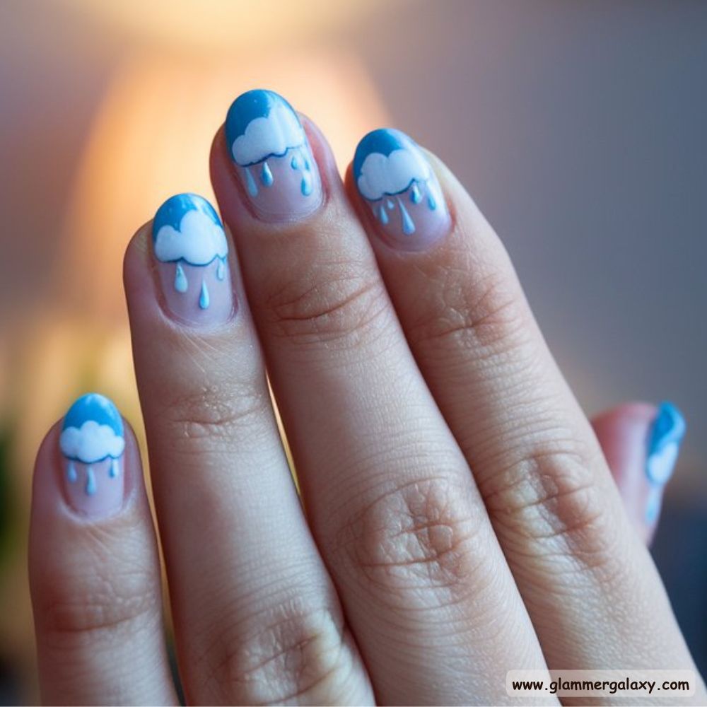 Neutral Nails having Cloudy Nail Art
