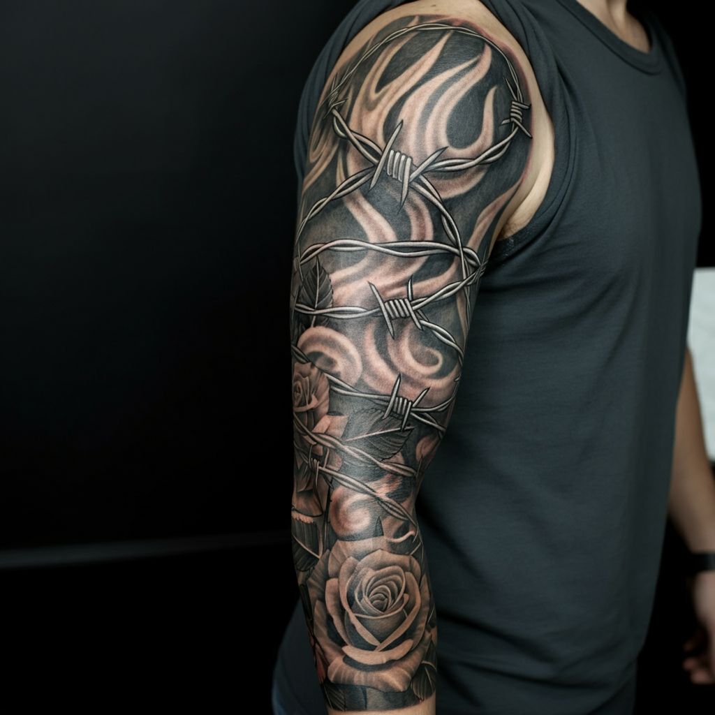 Barbed Wire Sleeve Tattoo 