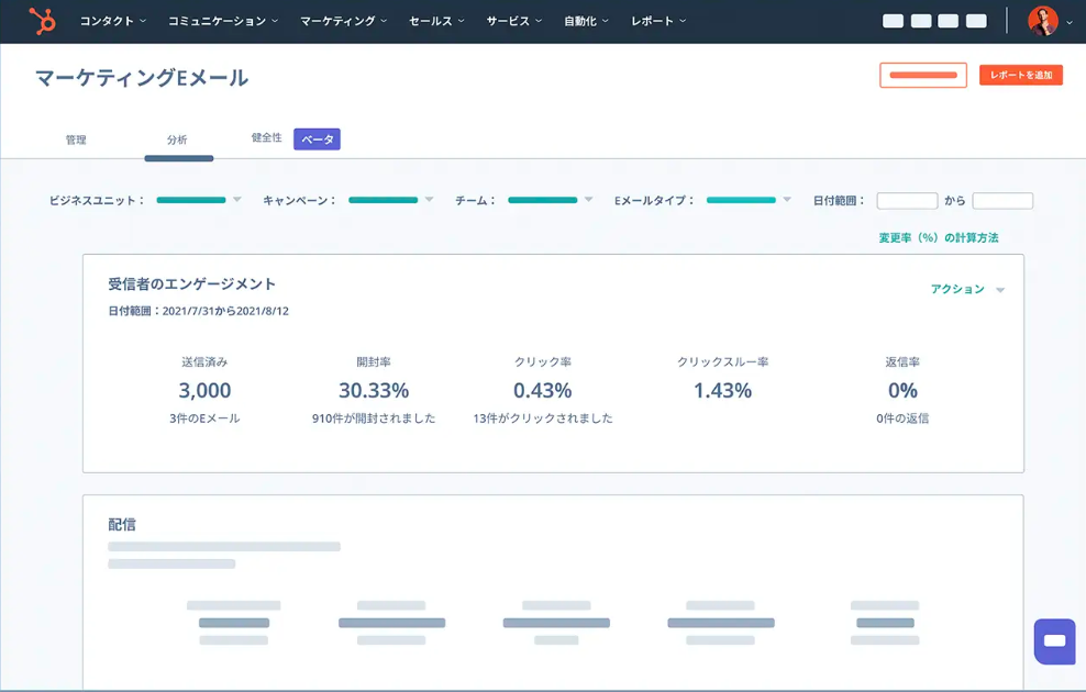 HubSpot Marketing Hub レポート機能