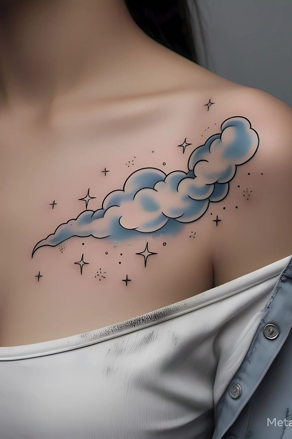 Cloud Tattoo with a Starry Night Shoulder