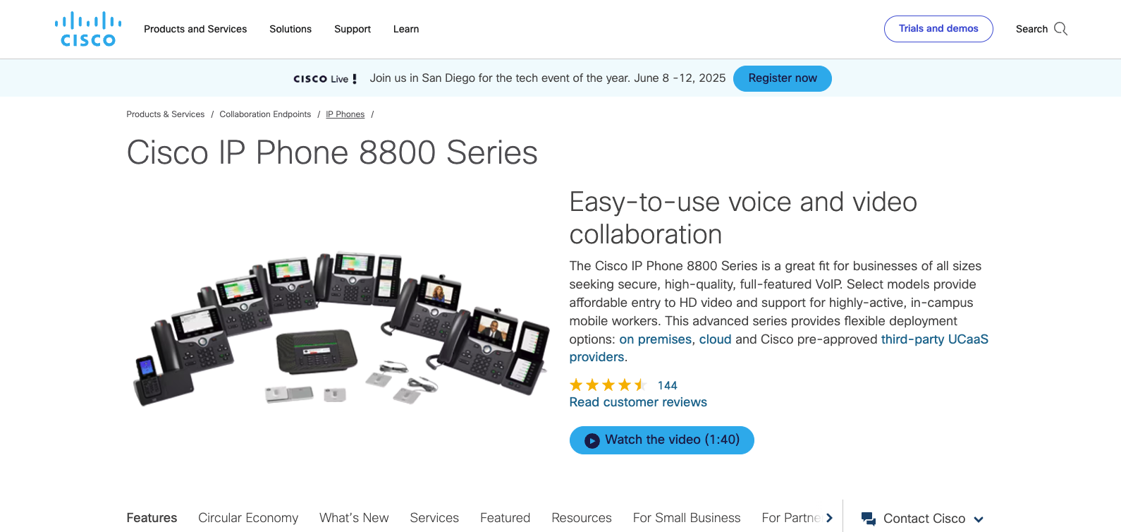 Screenshot of Cisco IP Phone 8800 Series - Best VoIP Hardware for Cisco environments.