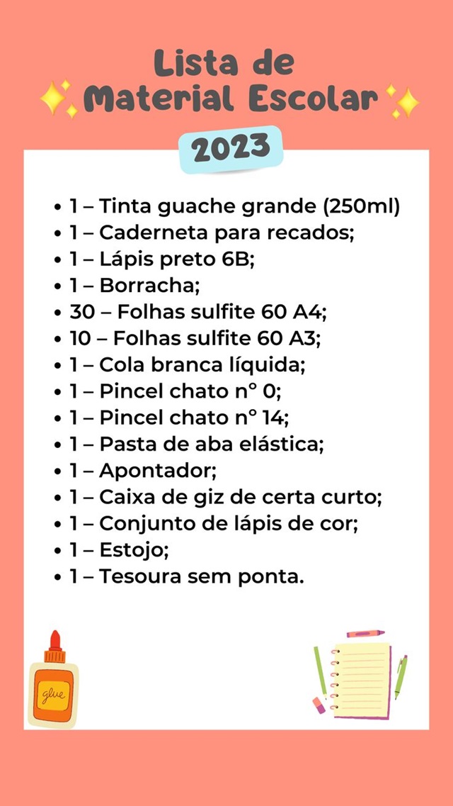 Lista de material escolar para crianças