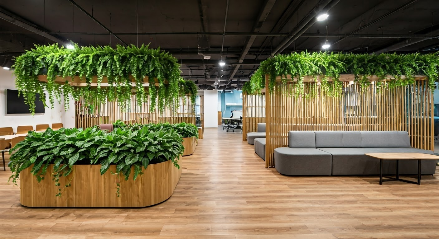 Biophilic design in modern workplace.