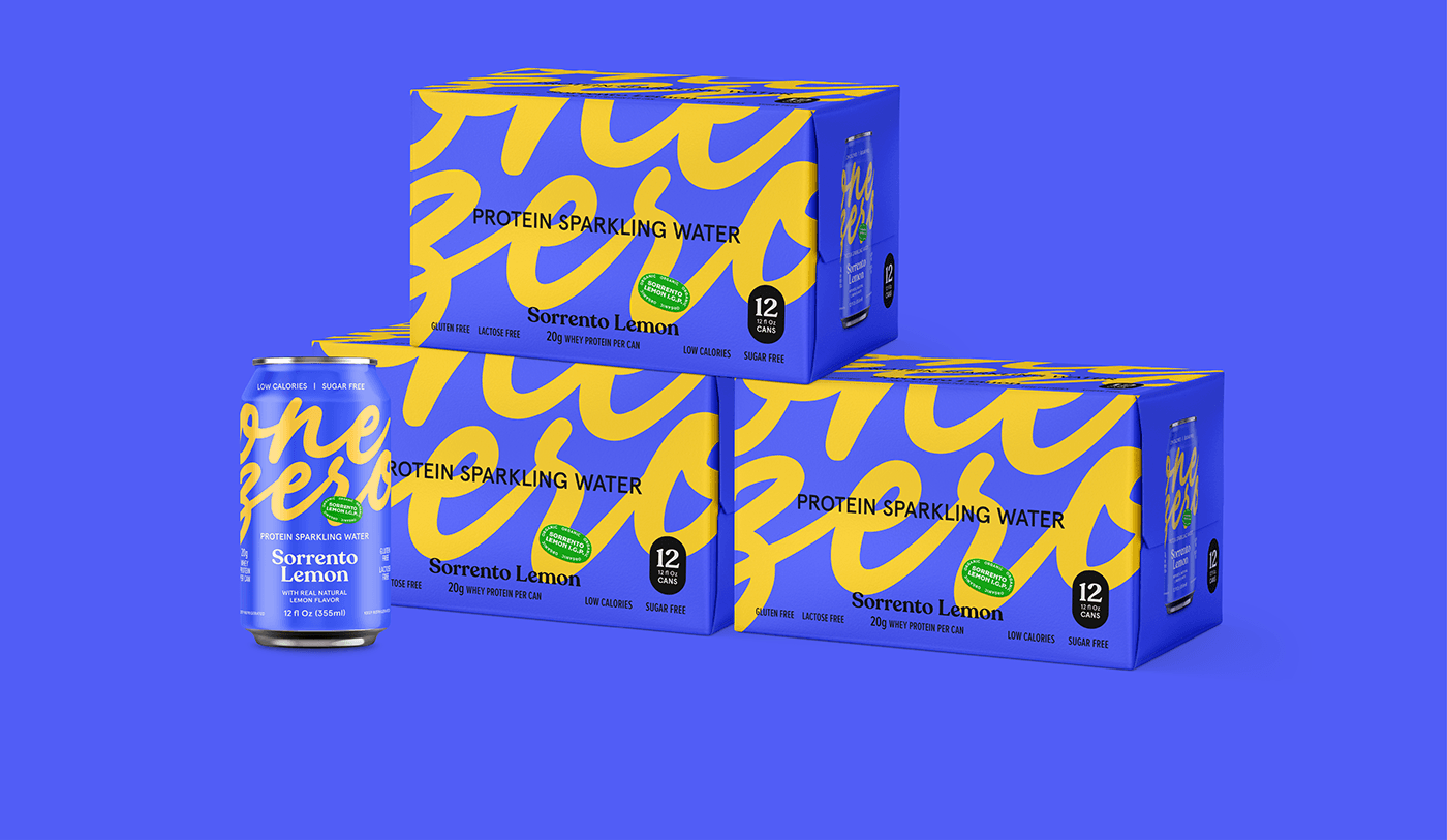 Image from the Onezero Protein Sparkling Water: Branding and Packaging Design article on Abduzeedo