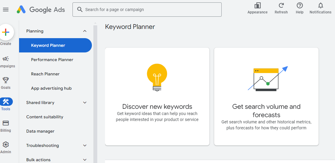 Keywords research with Google Ads to drive traffic.