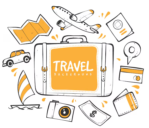 Hand-drawn illustration of the elements of a travel blog 