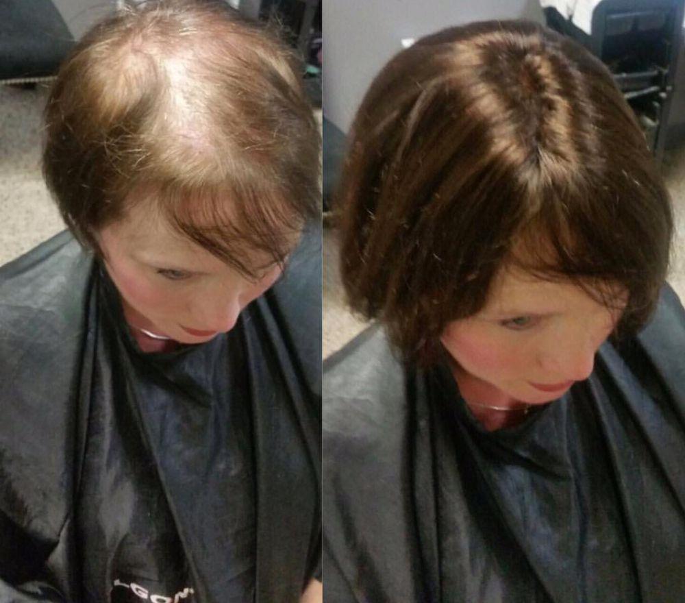 Before and after images of Noelle Salon’s hair extension services